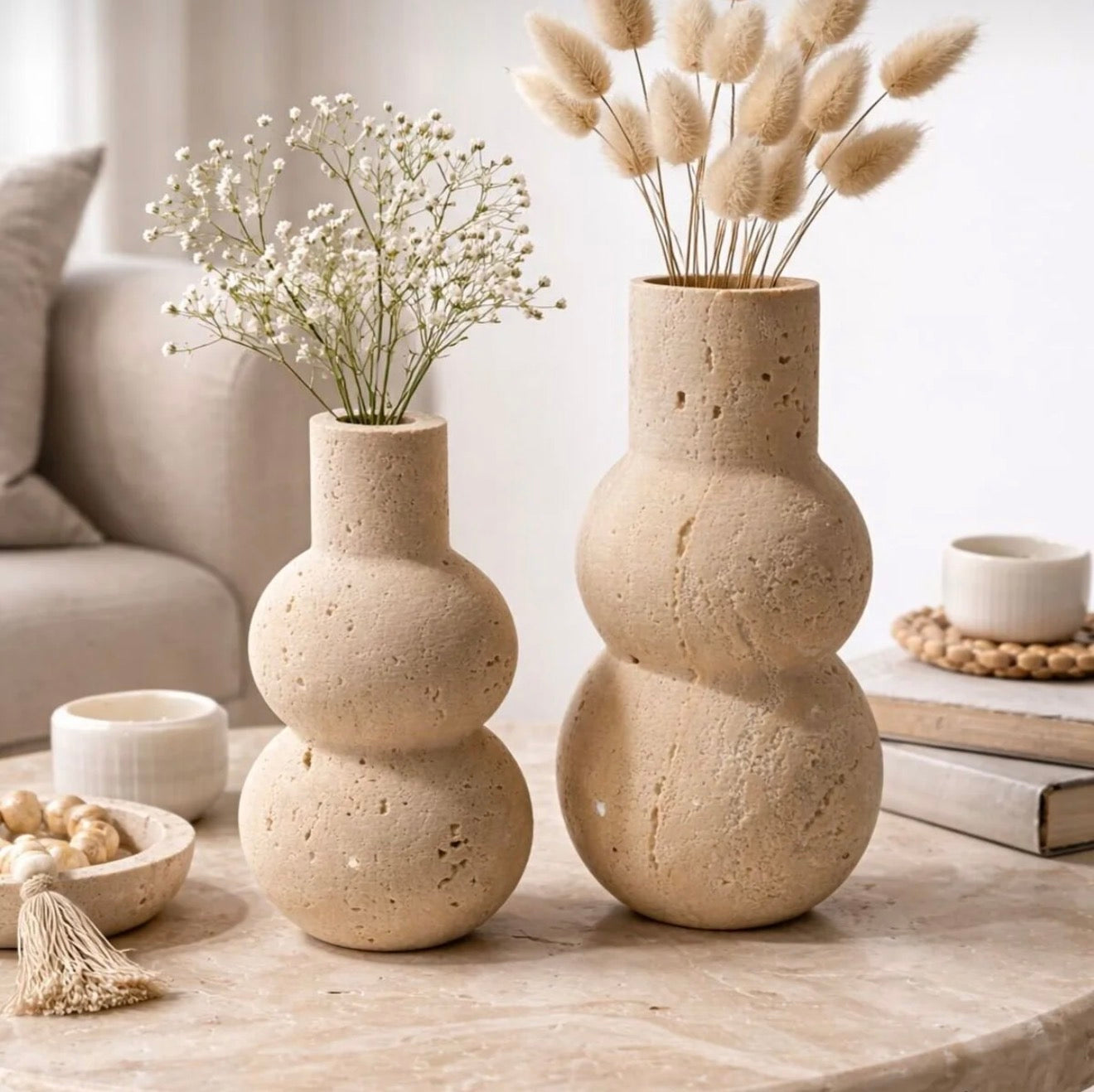 Travertine Vases - Set of 2