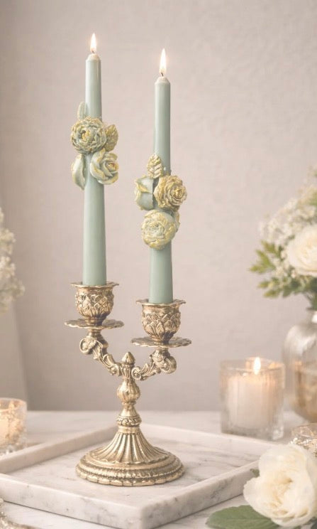 Green and Gold Candlestick Candle- Per Piece