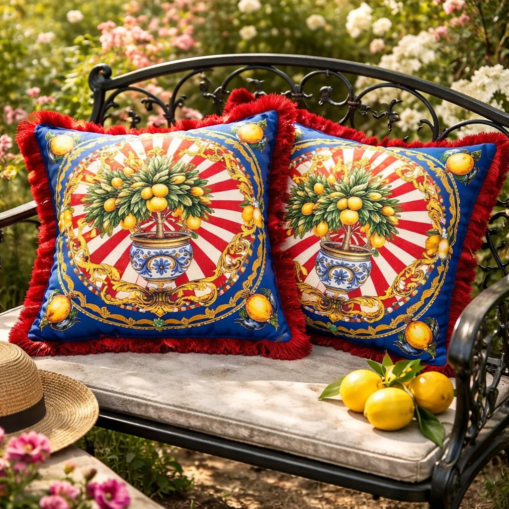 Positano Pillow Red Fringe- With Core