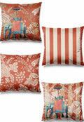 Orange and Cream Pillow Indian Pattern -Set of 4 (With Core)