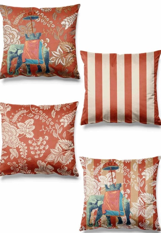 Orange and Cream Pillow Indian Pattern -Set of 4 (With Core)