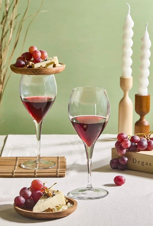 Wine Glass Set of 2 With Wooden Serving Plates