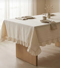 Ruffled Cream Cotton Tablecloth