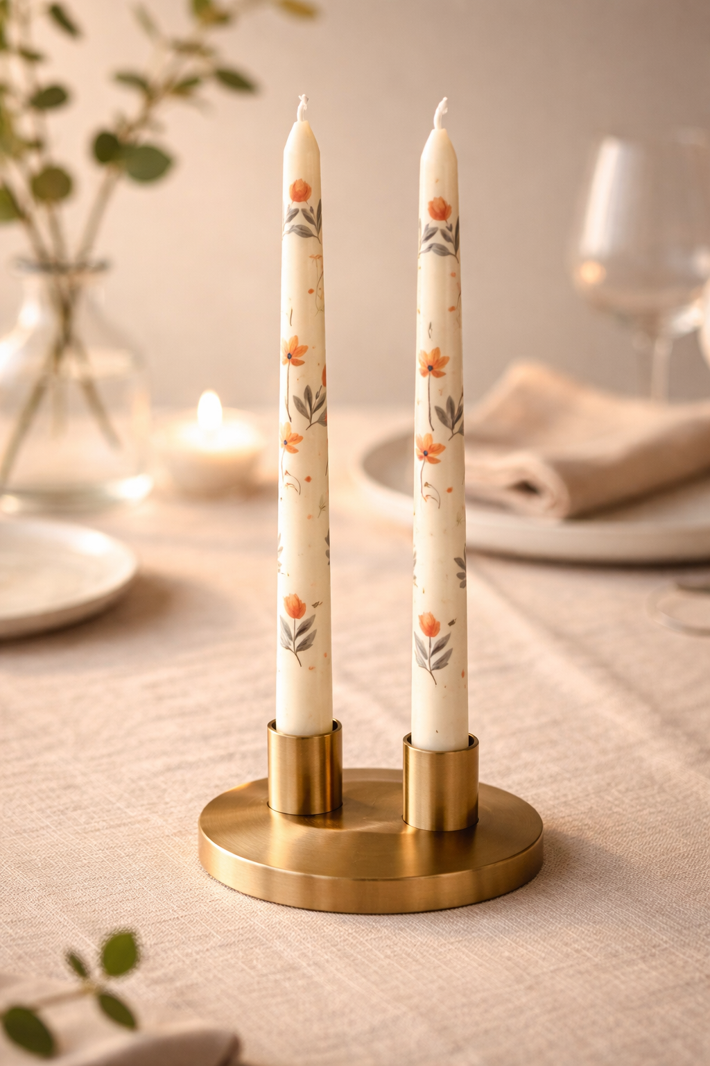 Golden Meadow Floral Candles / Set of 2