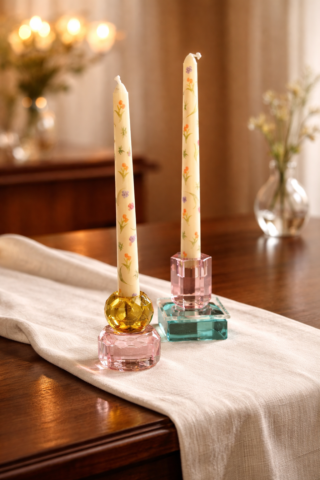 Coral Floral Candles / Set of 2
