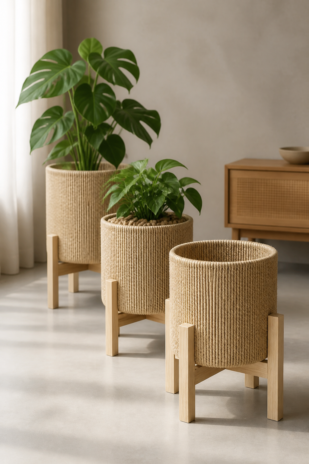Jute Rope Standing Plant Pot - Set of 3