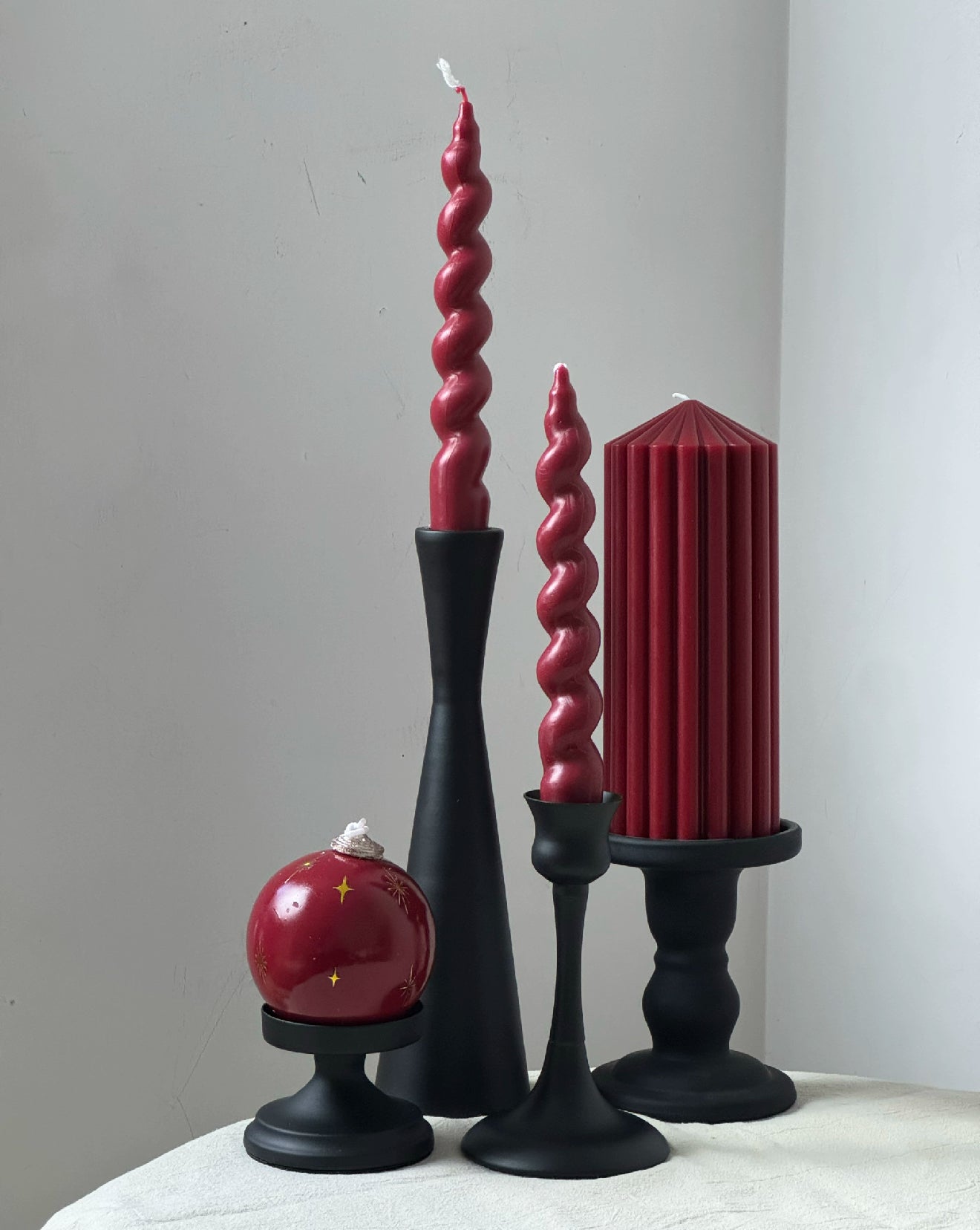 Red Scented Candle With Black Candle Holder/ Same As Picture