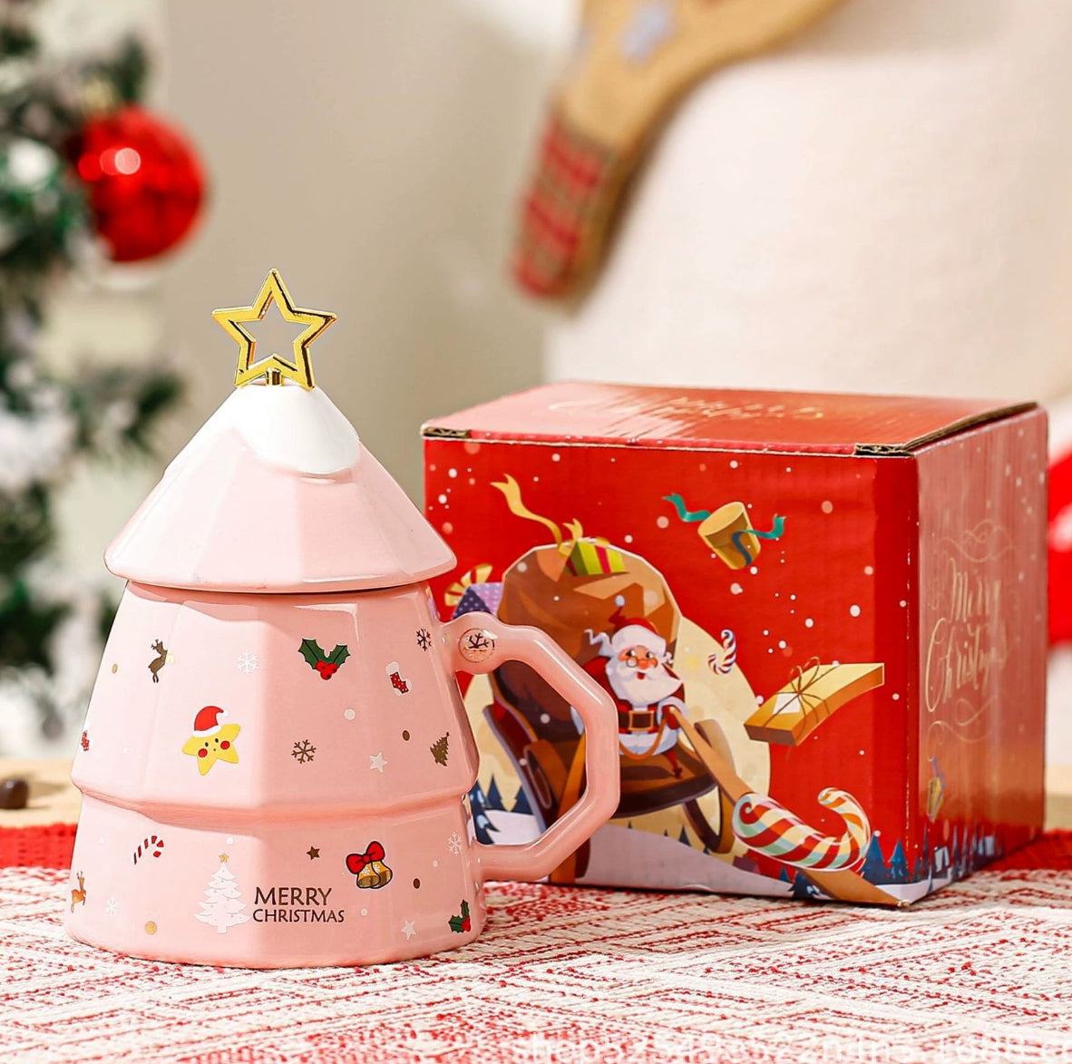 Pink Christmas Tree- Ceramic Mug With Box