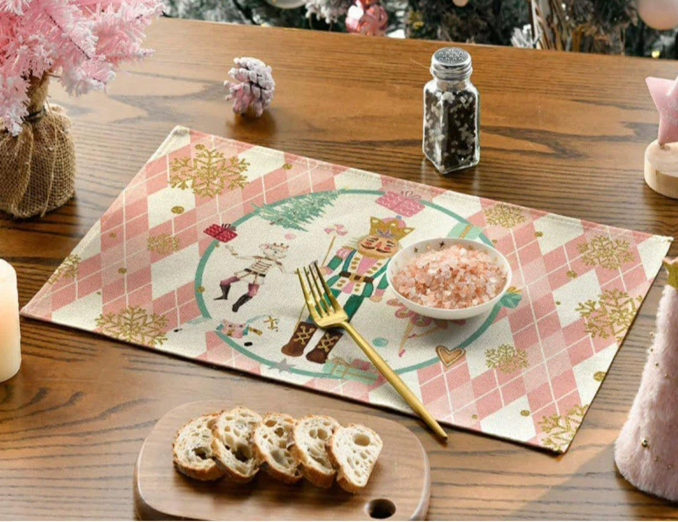 Pink and Gold Nutcracker Linen Placemat-Decorative Table
