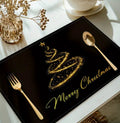 Merry Christmas Black And Gold Tree Linen Placemat-Decorative Table
