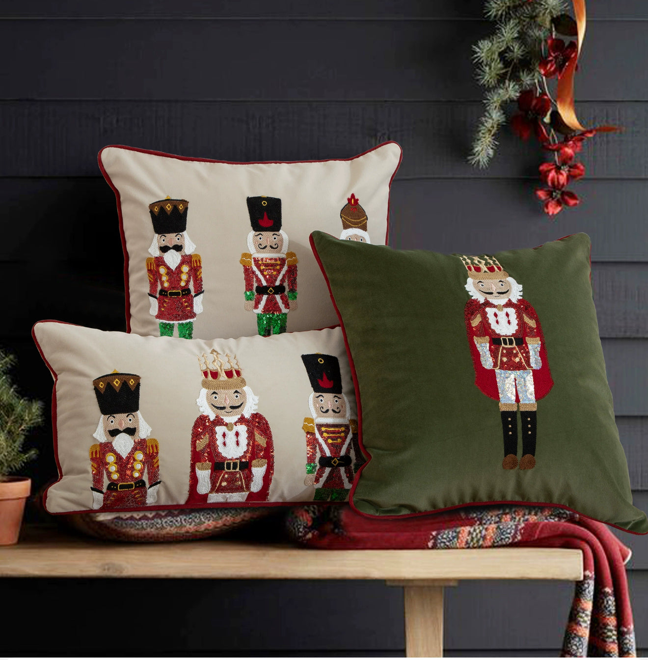 Rectangular Nutcracker British Christmas Embroidered Pillow