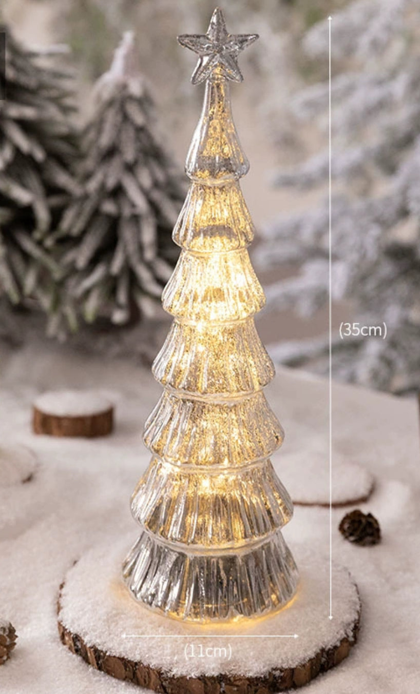 Glass Large Silver Tree-Christmas Decoration With Lights