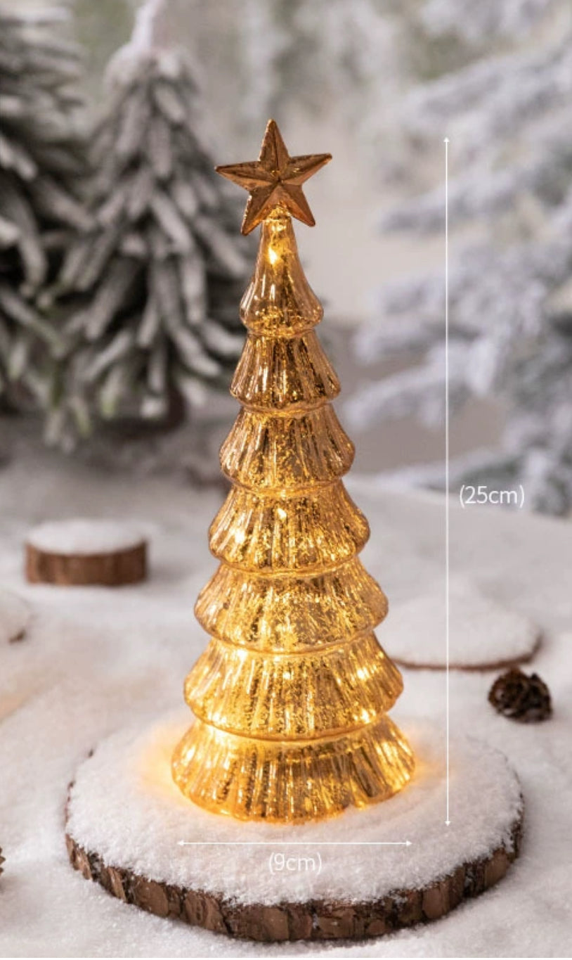 Glass Small Gold Tree-Christmas Decoration With Lights