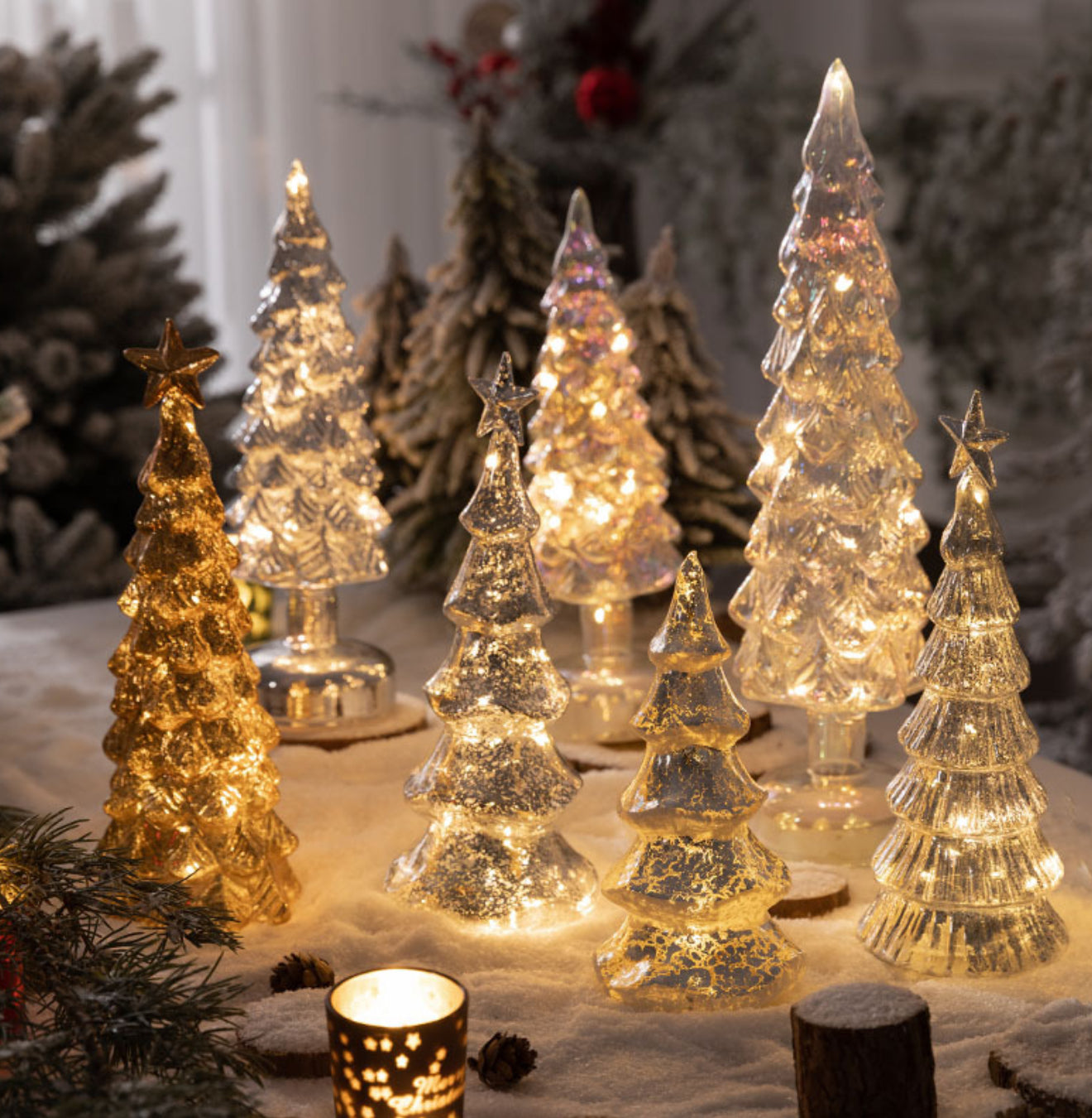 Glass Large Gold Tree-Christmas Decoration With Lights