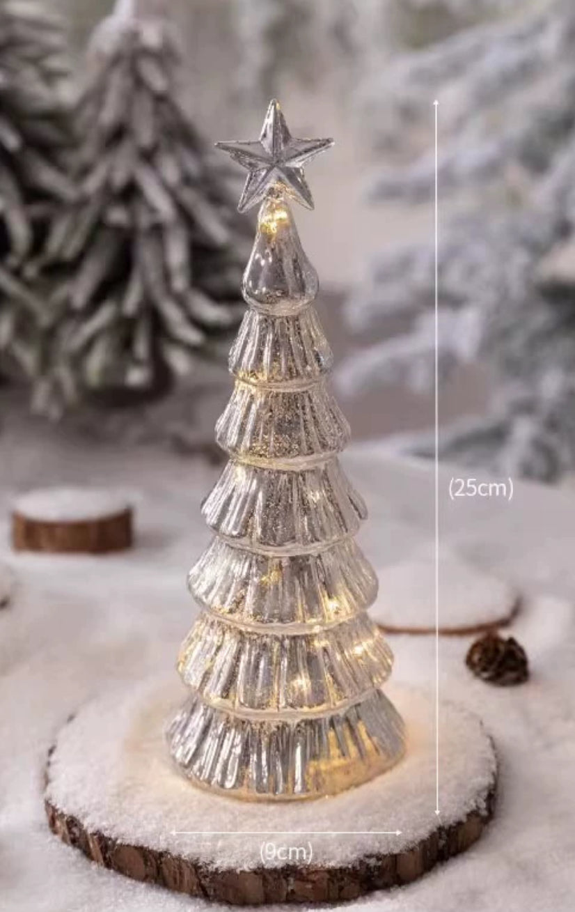 Glass Small Silver Tree-Christmas Decoration With Lights