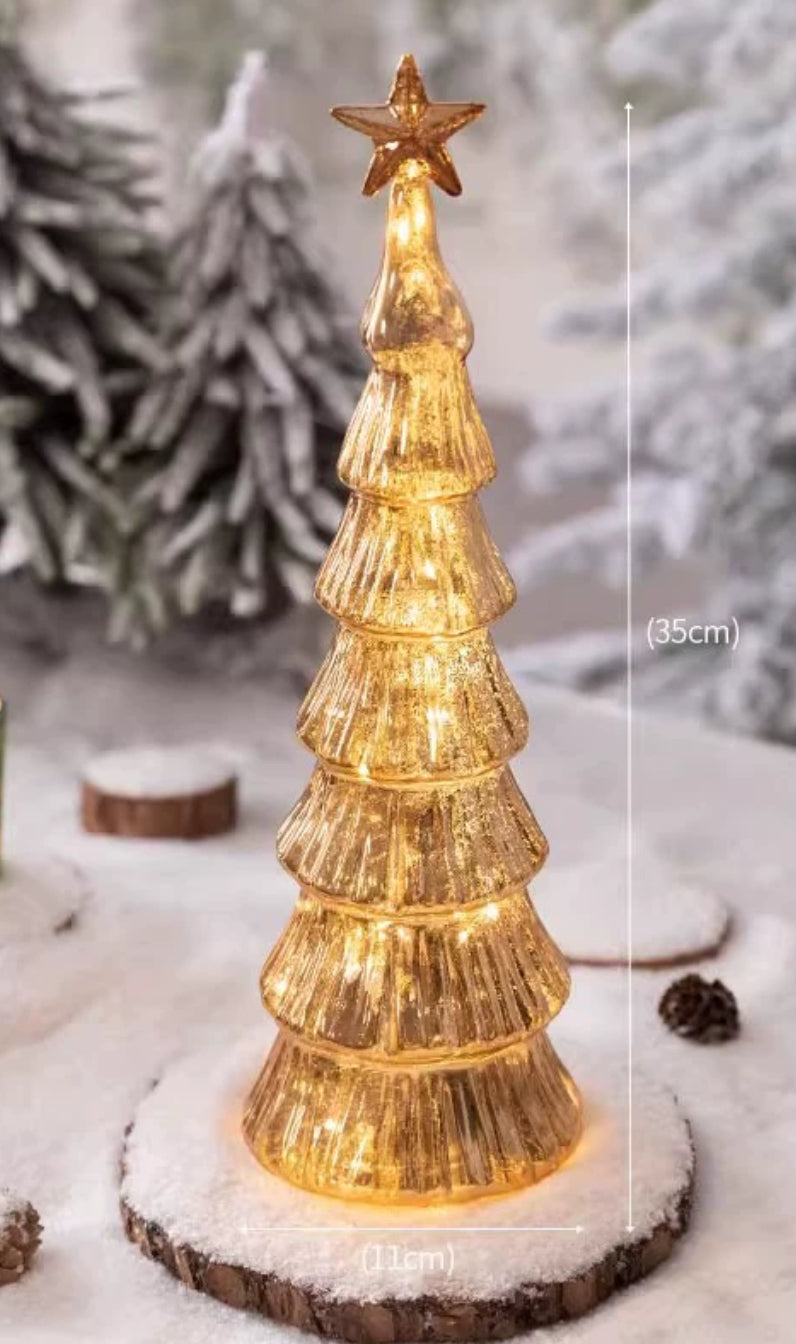 Glass Large Gold Tree-Christmas Decoration With Lights