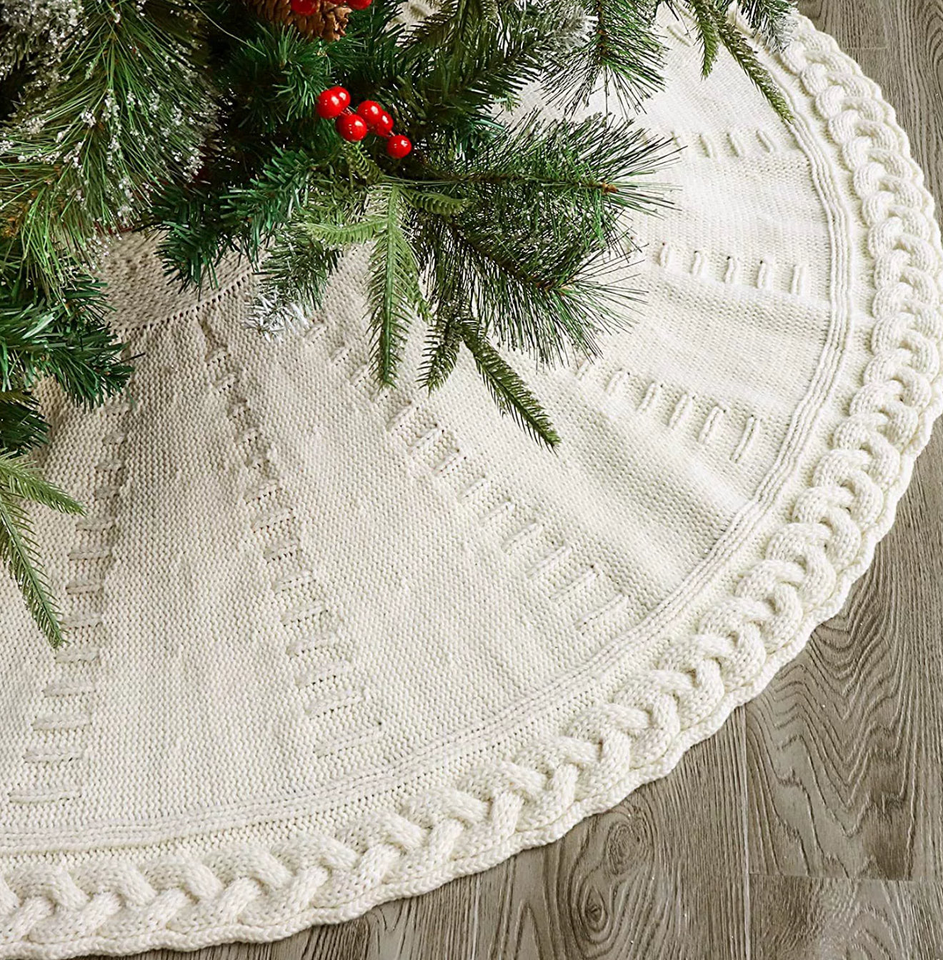 Christmas Tree Skirt-White Ruffled Knitting