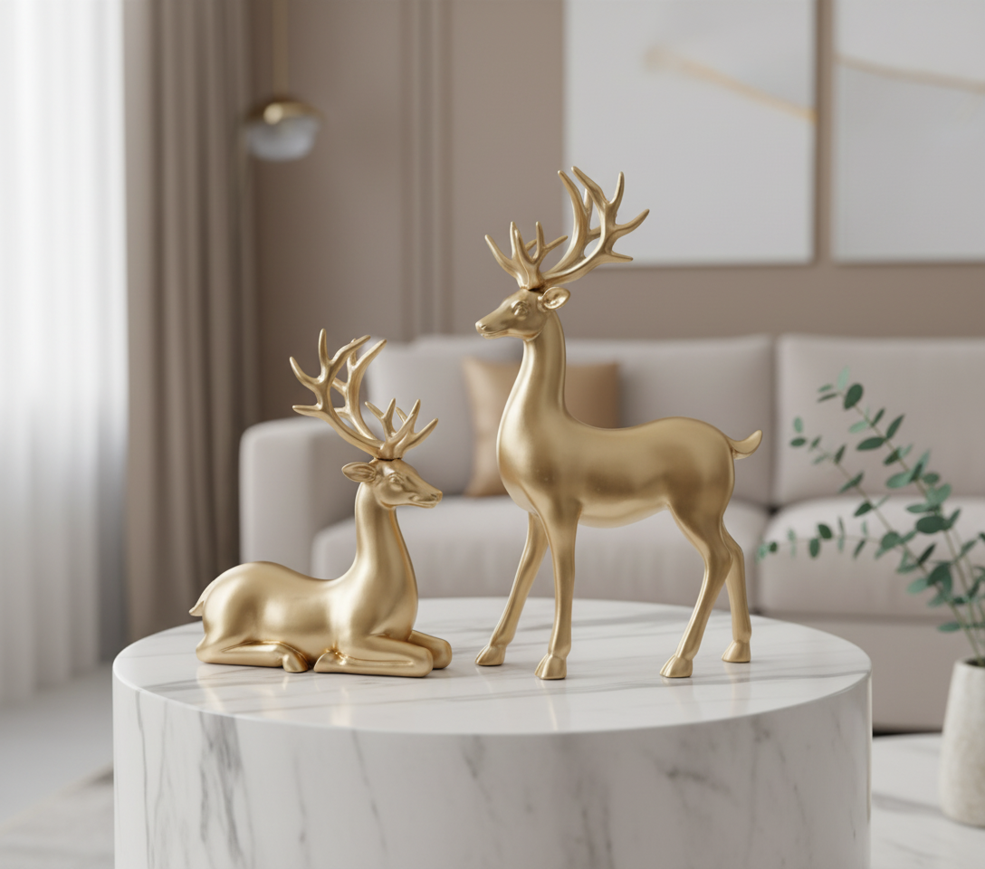 Gold Reindeer Sculptures – Set of 2