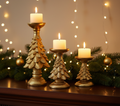 Gold Christmas Trees Candlestick - Set of 3 Pieces