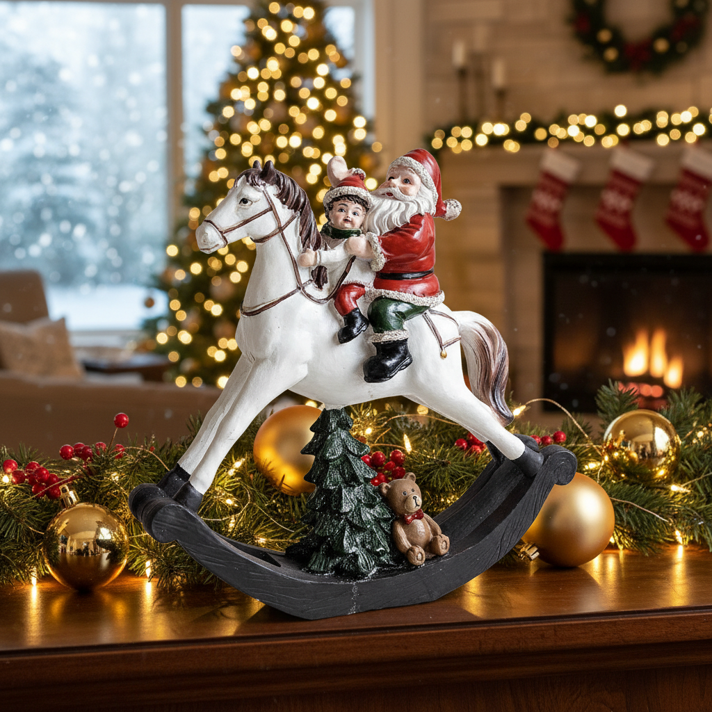 Santa & Child on Horse Figurine