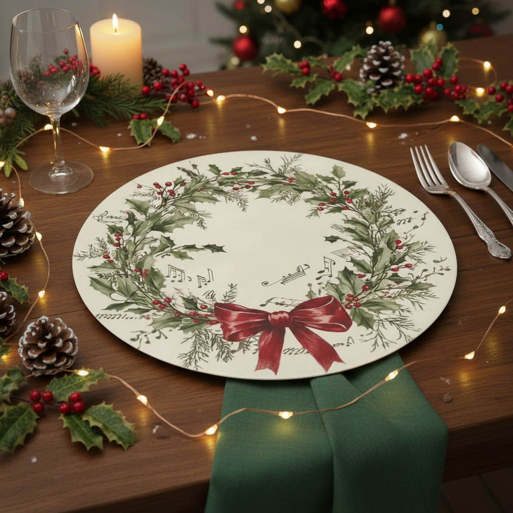 Christmas Linen Placemat- Red Bow