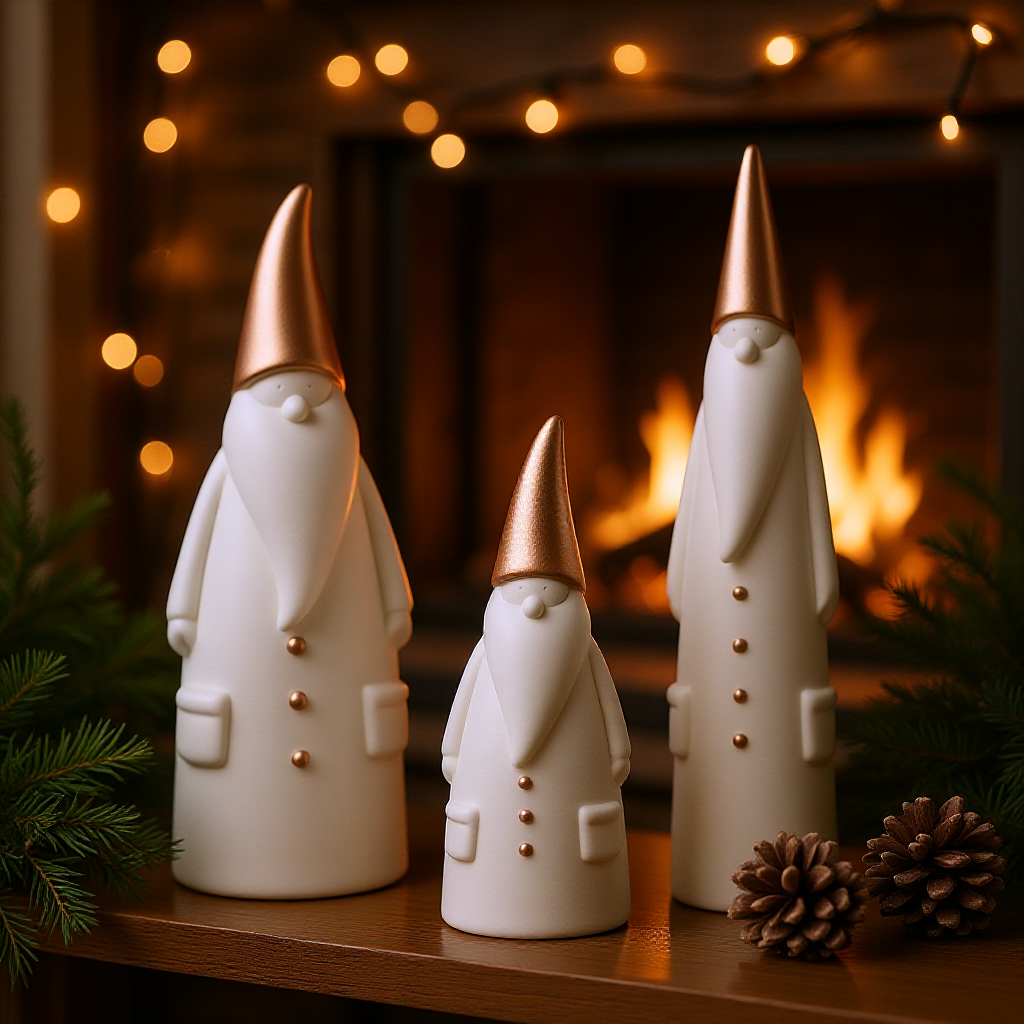 White and Gold Ceramic Santa Claus- Set Of 3