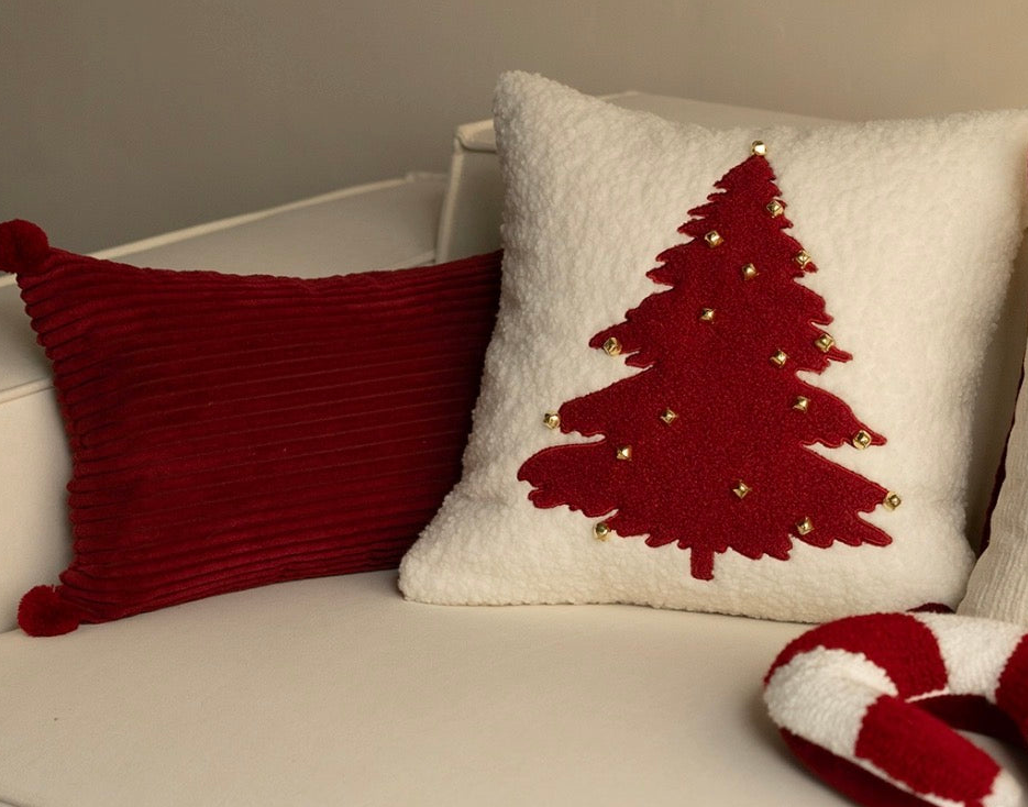 Christmas Tree Cashmere Cushion- Gold Bells With Pillow Core