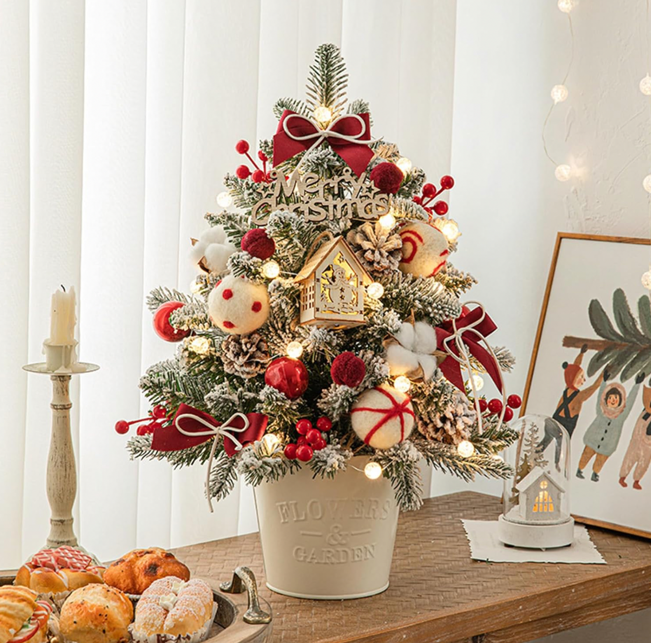 Christmas Red and White Snow Tree -  Decoration
