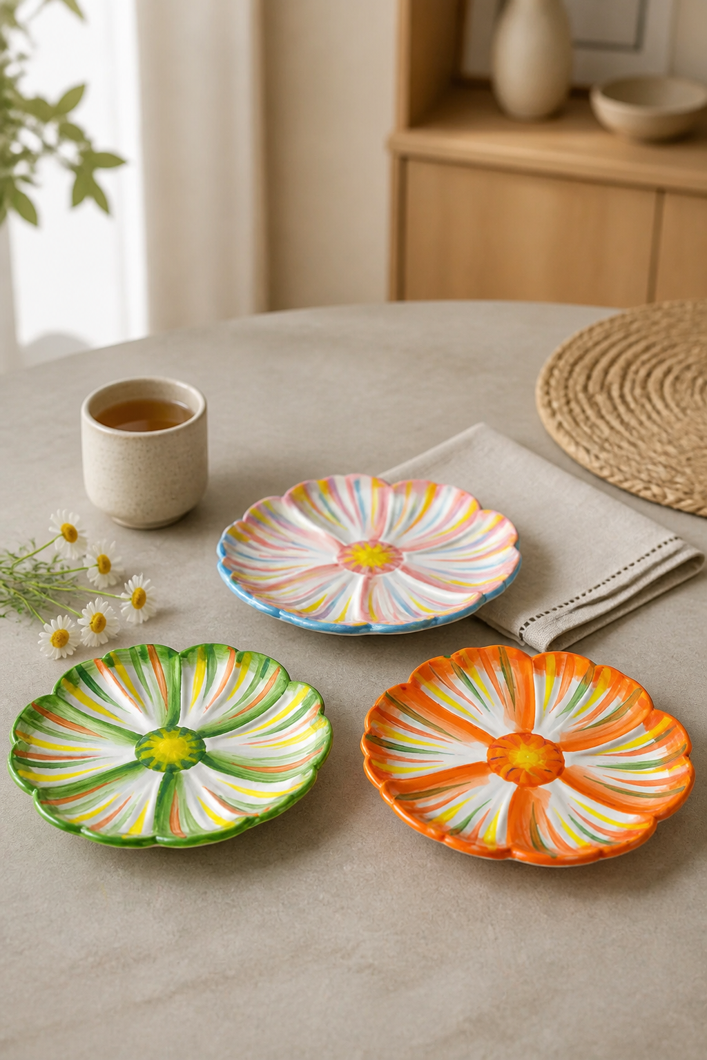 Bohemian Floral Ceramic Dessert Plates/ Set of 4