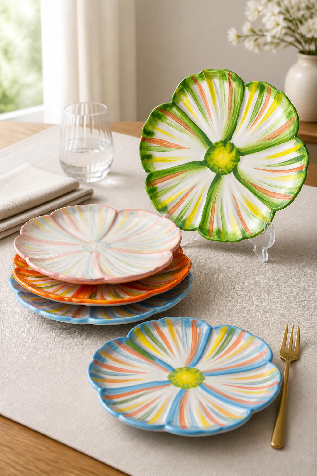 Bohemian Floral Ceramic Dessert Plates/ Set of 4