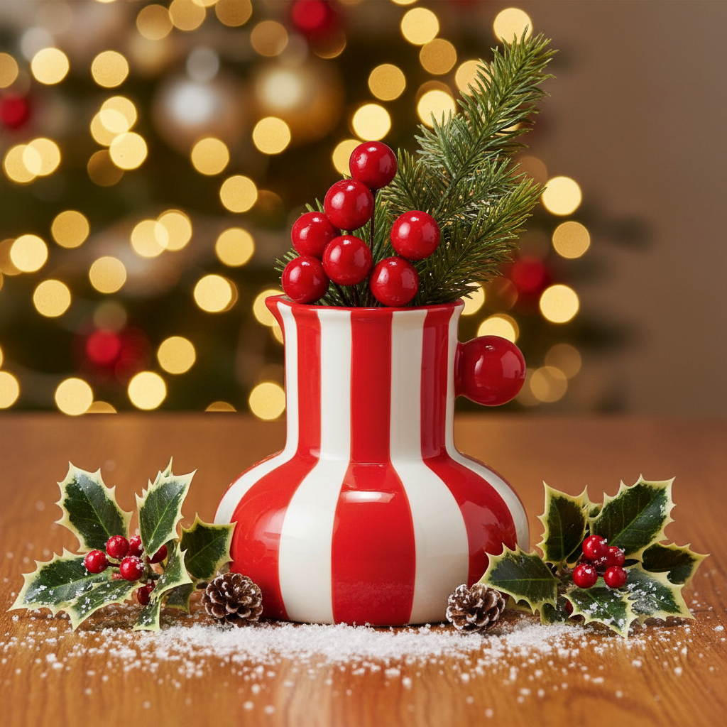 Ceramic Striped Red Vase- Pot Shape