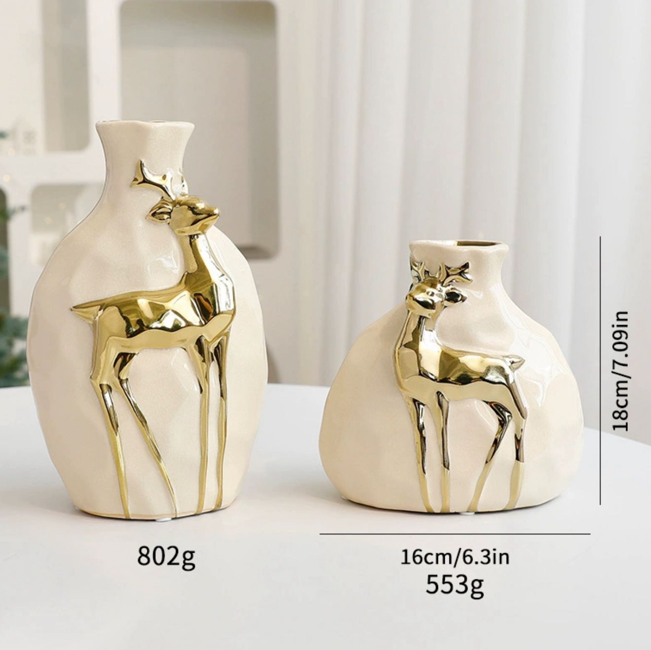 Golden Reindeer Ceramic Vases – Set of 2