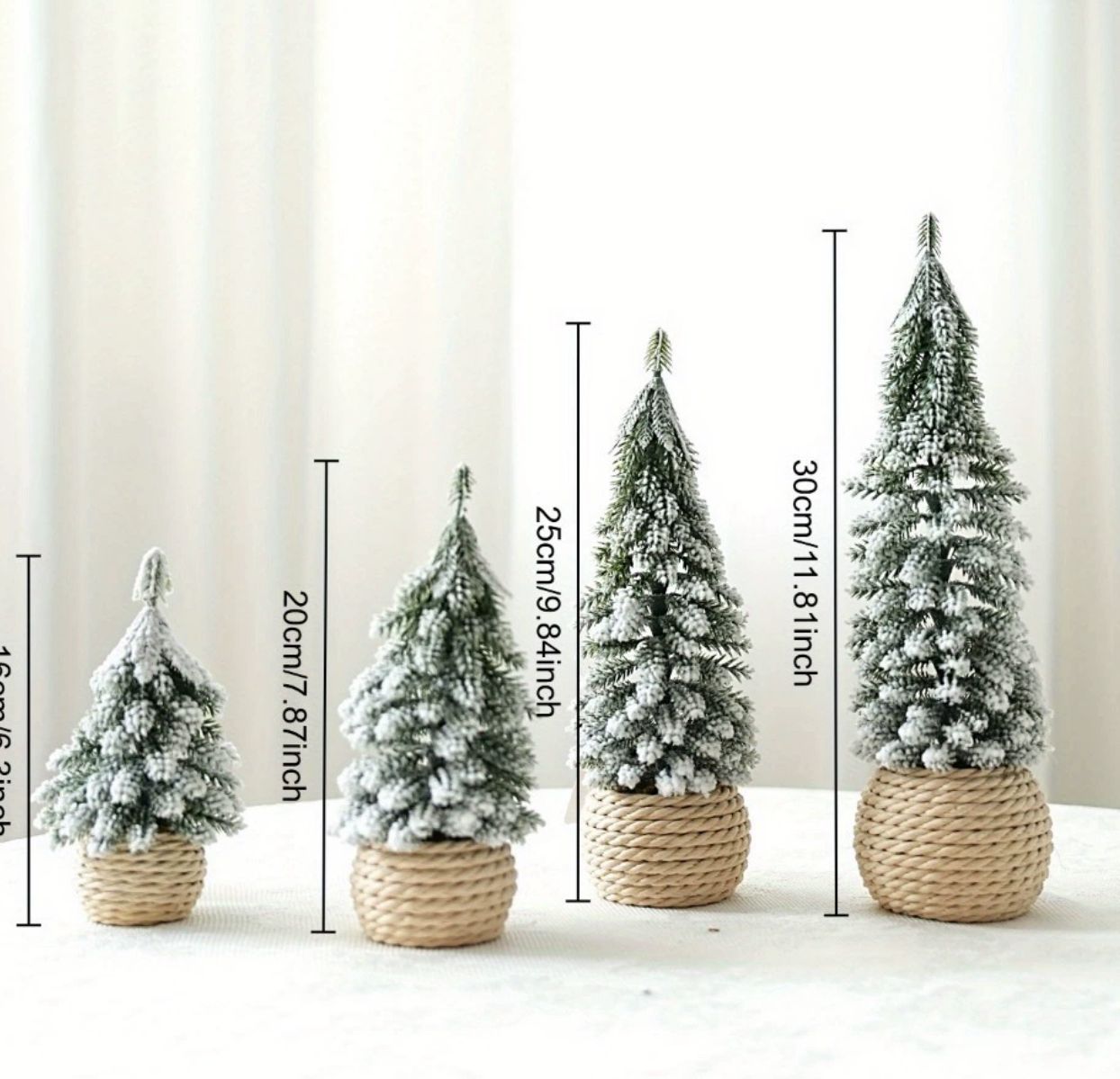 Snow-Dusted Mini Christmas Trees – Rope Base(Set of 4)