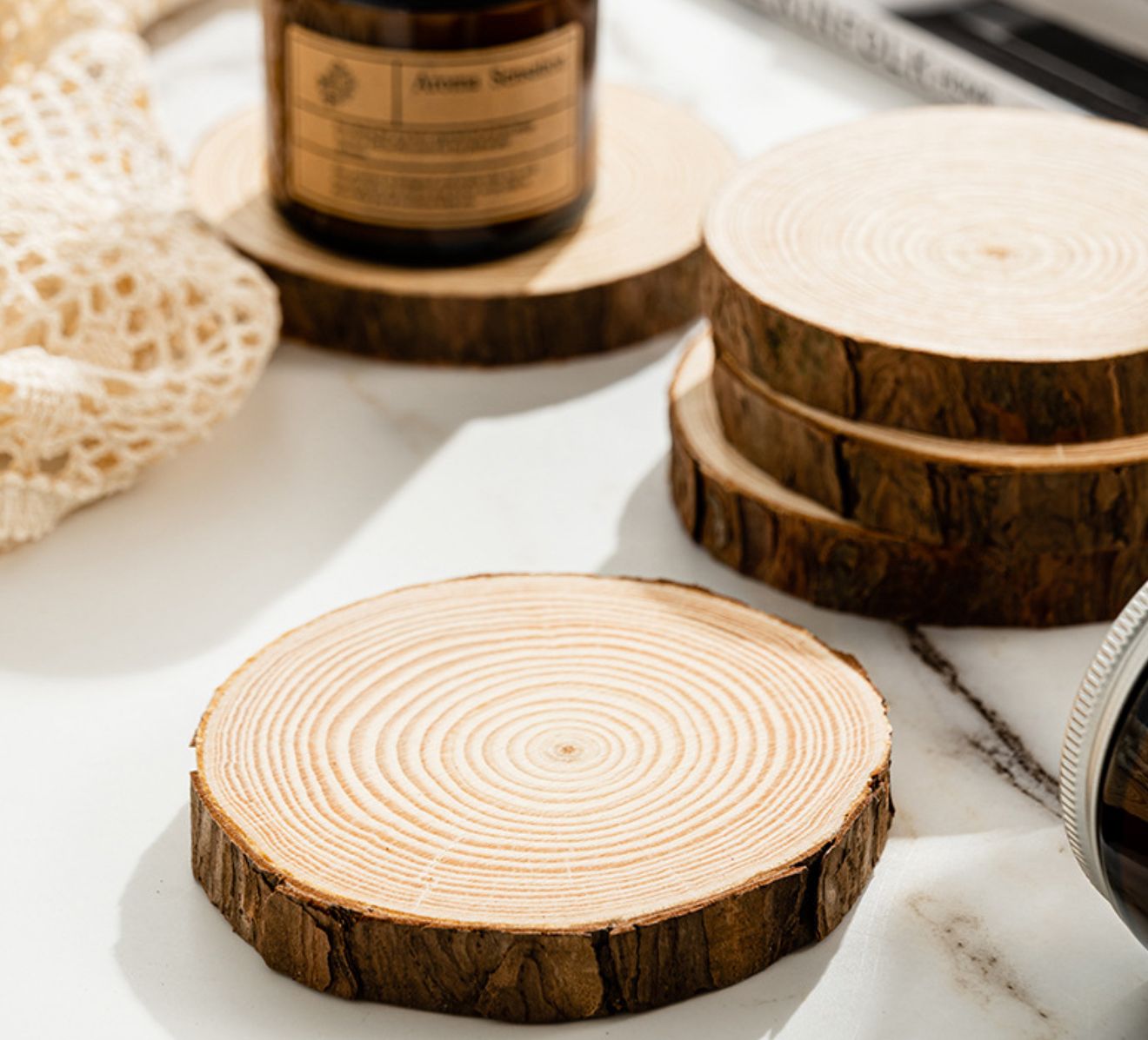 Natural Wood Slice Coasters – Rustic Per Piece