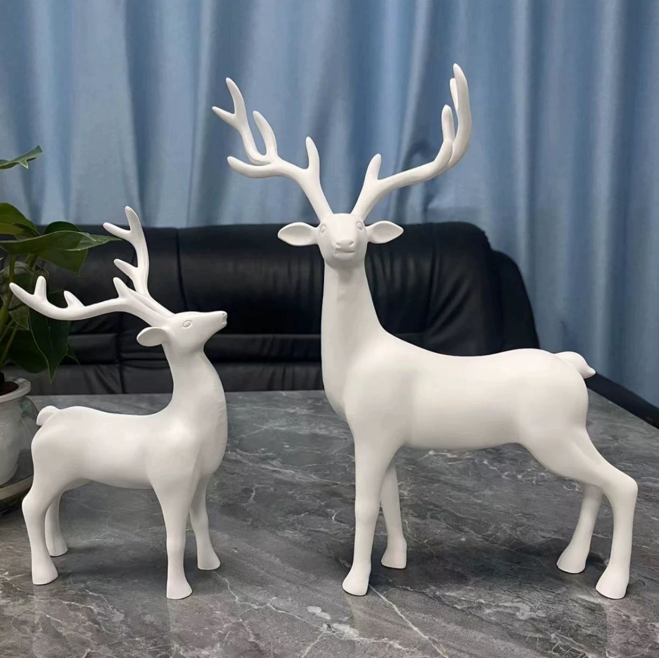 White Lacquer Reindeer Sculptures – Minimal Nordic Set of 2