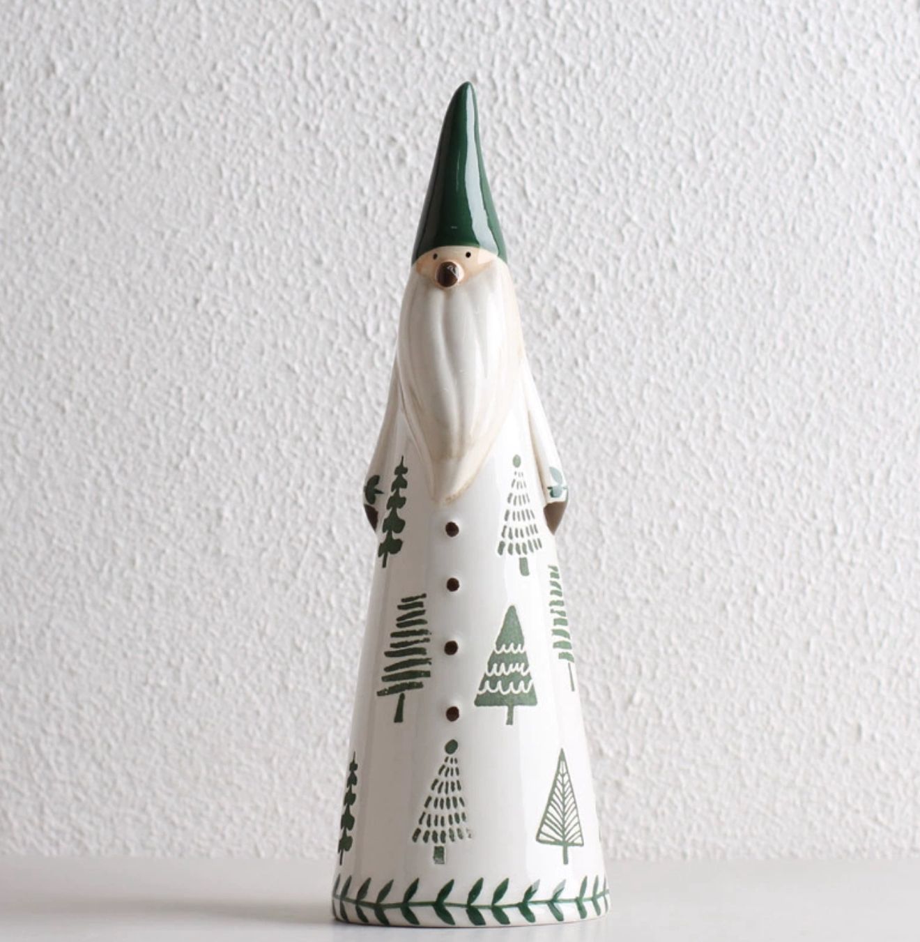 White And Green Ceramic Santa Figurine