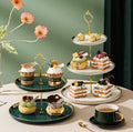 Two-Tier Dessert Stand with Gold Handle –  White Porcelain