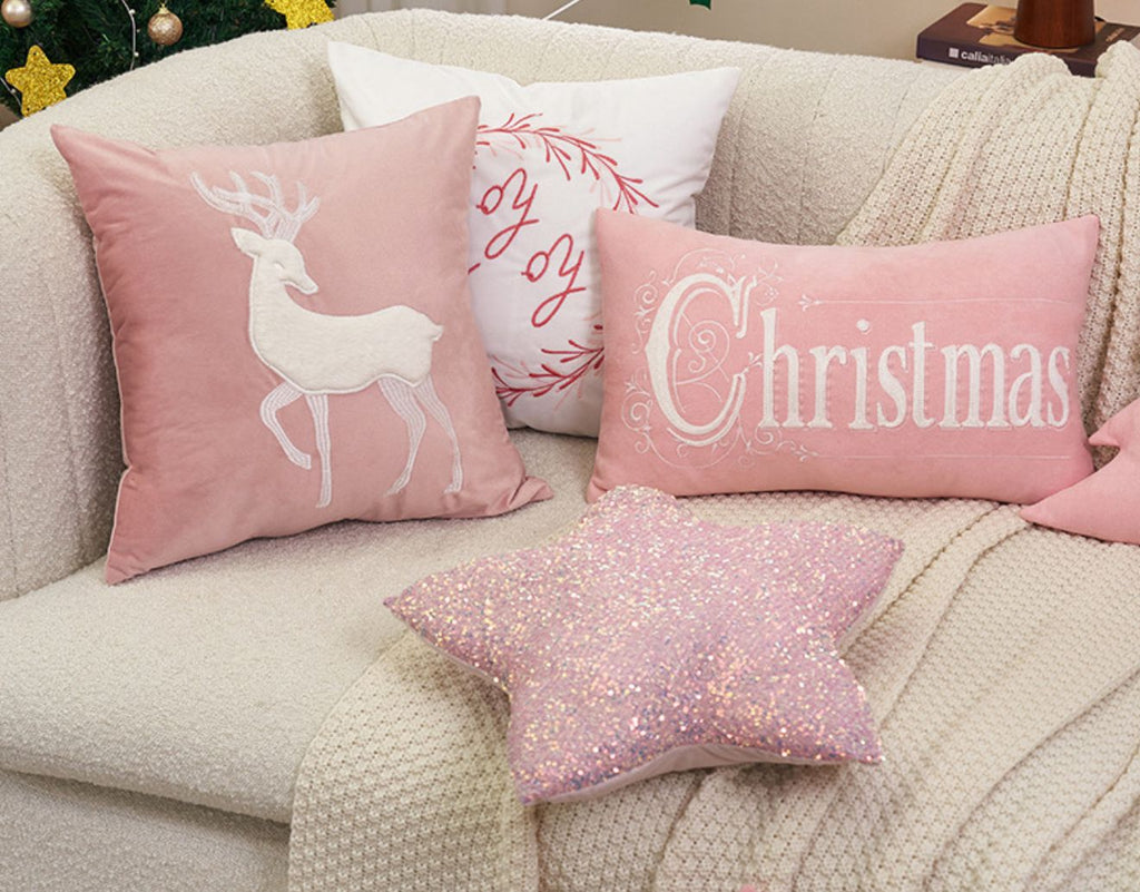Pink Rectangular Christmas Cushion